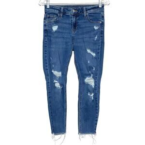 Old Navy Rockstar Super Skinny Mid Rise Robbie Jeans Womens 2P Distressed Grunge